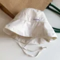 Cappello a secchiello a righe giapponese con sottogola, parasole fresco per donna. - Bianco avorio
