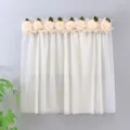 Detailed view of white mesh meter box curtain with floral lace and green leaf trim. - Width 25 * Height 30 cm / Carnation Beige