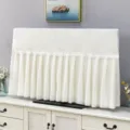Elegant white lace TV dust cover with pleated design, beautiful home decor for LCD screen. - 32-inch / Small Plum Blossom Off-White - Usable While Machine Is On