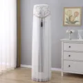 Detailed shot showing the delicate lace embroidery and tassels on the vertical air conditioner cover - Green Floral White