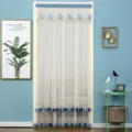 Detailed view of the double layer lace mesh curtain with blue floral decoration. - 90x120 cm Half Curtain / Rose Blue Double-Layer Mesh with Velcro