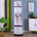 Detailed closeup of the elegant vertical air conditioner dust cover with peacock embroidery. - Universal Air Conditioner Cover (Height 170cm) / Grand Peacock Purple