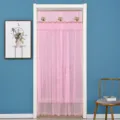 Cortina de puerta de malla de doble capa rosa con bordado flores anti mosquito decoración dormitorio - 90x200cm (Con Barra y Velcro) / Rosa Jazmín