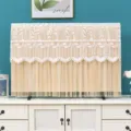 Dettaglio squisito della copertura antipolvere ricamata in champagne con motivi di foglie. - 32 pollici (larghezza 85 * altezza 55 cm) / Copertura condizionatore farfalle caffè senza rimozione