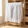 Close-up detail of white lace clothes rack dust cover, elegant floral pattern fabric - 145*50CM / White Phoenix Tail