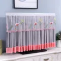 Copertura antipolvere per TV in pizzo ricamato per schermi LCD da tavolo con orlo rosa. - Fiore di buon auspicio velo rosa