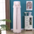 Pink lace vertical air conditioner dust cover with bow embroidery, elegant home decor protector. - Butterfly Dance Gauze Pink