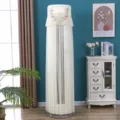 White lace cylinder vertical air conditioner dust cover with bow embroidery home decor - Butterfly Dance Gauze Beige