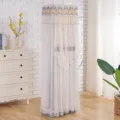 Elegant lace vertical air conditioner dust cover with delicate embroidery and mesh texture. - AC Cover (Height 170cm) / [Square] Spring Love Grey