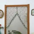 French lace door curtain half curtain partition curtain bedroom mesh curtain with tassels - With Telescopic Rod 60-110cm / Floral Shadow Green