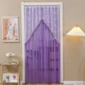 Rideau de porte en dentelle française, gaze violette transparente, séparateur de pièce - Fleurs épanouies et pleine lune en violet