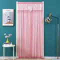 Pink lace door curtain with bow embroidery partition privacy gauze curtain for bedroom - 90x210cm / Pink