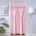 Pink lace door curtain, sheer mesh mosquito net, elegant home room divider decor. - 100*210cm / Double-layer Opaque with Velcro / Pink