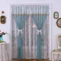 Cortina de encaje blanco retro francés sin perforación separador de puerta decoración - Barra Extensible 100-180cm / Verde Francés