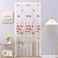 White mesh door curtain with elegant red floral embroidery, long partition curtain for home. - 90x200cm / Red Kaleidoscope Floral Double-Layer Gauze