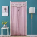 Pink door curtain sheer lace valance tassel mosquito proof room partition curtain panel decor - 100*210cm / Double Layer Shading with Velcro and Rod / Pink