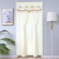 Beige lace door curtain with floral embroidery and tassel valance for home partition. - 100*210cm / Double-layer Opaque with Velcro / Beige