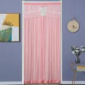 Pink lace door curtain for bedroom and bathroom, elegant princess style tulle partition curtain with bow. - 90x200cm / Pink Bow Double-Layer Opaque Curtain