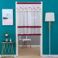 Cortina de puerta decorativa media cortina de tela de encaje transparente con bordado floral. - 80*120cm / Luz de luna en el estanque de lotos rojo