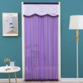 Double layer French mesh door curtain purple sheer curtain short window partition rod. - Width 90 Height 200 cm / Rich Floral Purple Double-Layer Gauze Curtain