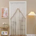 Cortina de puerta de encaje francés blanca transparente separador de ambientes con borlas y flores. - An1.2xAl2.2m con Varilla / Beige floral armonioso