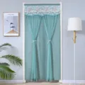 Green lace door curtain with floral embroidery and tassel fringe for home bedroom partition. - 100*210cm / Double-layer Opaque with Velcro / Green