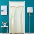 Detailed shot of modern lace door curtain with elegant fringe valance, perfect home decor. - 100*210cm / Qianye Beige Double Layer Opaque Curtain with Velcro