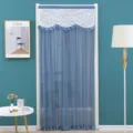 Double layer French mesh door curtain short curtain partition lace valance room divider 1pc - Width 90 Height 200 cm / Rich Floral Blue Double-Layer Gauze Curtain