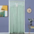 Green lace door curtain detail, elegant sheer mesh partition for home and bedroom use. - 90x200cm / Bowknot Light Green Double-Layer Opaque Curtains