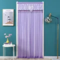 Purple lace door curtain detail view, elegant sheer partition for bedroom decor and privacy. - 90x210cm (With Rod) / Purple