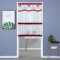 Cortina de puerta de encaje blanco y rojo, cortina transparente para dormitorio y cocina. - Lazo de hilo doble rojo