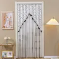 Cortina de puerta de encaje francés blanca de malla con lazos negros divisor de habitación - An1.2xAl2.2m con Varilla / Lazo Pequeño