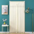 Cream white lace door curtain sheer partition curtain punch free bedroom privacy curtain - 90x210cm (With Rod) / Beige