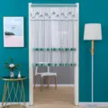 Cortina de puerta transparente con ribete de terciopelo verde y bordado floral. - 80*120cm / Luz de luna en el estanque de lotos verde