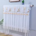 Λευκό κάλυμμα θερμαντικού σώματος από δαντέλα με κέντημα ελαφιού, διακοσμητική κουρτίνα σπιτιού. - Καφέ και λευκό τούλι με μοτίβο ελάφι
