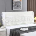 Copertura testata letto in pizzo ricamato protezione antipolvere dettagli vista pro - Larghezza testata letto 1,5 m / Amore di farfalla trapuntato bianco