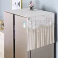 White lace refrigerator dust cover with exquisite leaf embroidery and hanging bead tassels. - Feiran Coffee