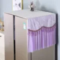 Double door refrigerator dust cover white quilted top purple lace drape with beaded fringe - Brilliant Purple