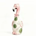 Jarrón creativo de resina de flamenco rosa con hermosos motivos florales decorativos - Estilo Lazo Hoja de Planta Rosa (Estilo E) / Altura 15cm