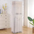 Detailed view of beige lace vertical air conditioner dust cover in home living room decor scene. - AC Cover (Height 170cm) / [Square] Forget-Me-Not Beige