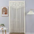 White lace door curtain sheer hanging drape with floral embroidery for home decoration. - Width 90 * Height 200 cm Four Seasons Curtain / Crystal Lily Beige - Double-Layer Gauze No-Drill
