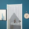 Tendina per porta in pizzo bianco stile francese mezza tenda delicato motivo floreale - Tenda per porta 150 cm di larghezza, circa 1 m di altezza / Coda di fenice perla bianco 1,4 m di larghezza