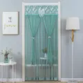 Green lace door curtain detail, elegant floral embroidery and bow knot for room partition. - Ice-Pure & Jade-Clean Double Tulle Green with Velcro
