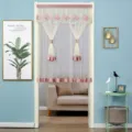 Doble capa encaje cortina de puerta rosa floral mosquitera decoración del hogar colgante - Rosa rosada con velcro