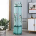 Vertical cylindrical air conditioner dust cover with elegant peacock floral embroidery design. - Grand Peacock Green Mesh