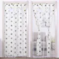 Dubbellaags stoffen deurkorting met groene bladprint, punchvrij muggennet voor slaapkamerprivacy. - 90x200cm / Groen Esdoornblad