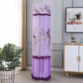 Vertical cylindrical floor standing air conditioner dust cover with elegant peacock floral embroidery. - Grand Peacock Purple Mesh