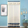 Double layer lace mosquito door curtain with cute deer embroidery and blue edge design. - 90x120 cm Half Curtain / Little Deer Blue Double-Layer Mesh with Velcro