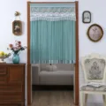 Cortina corta verde de encaje transparente panel de puerta para decoración del hogar. - Media cortina 90x120 cm / Verde ciruela seda dorada doble capa opaco