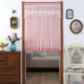 Cortina corta rosa de encaje para puerta, elegante visillo de gasa bordada para hogar - Media cortina 90x120 cm / Cortinas de doble capa opacas color rosa ciruela de seda dorada